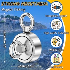 Grtard 700 LBS Magnet Fishing Kit, Double Sided Neodymium 60mm-700lbs, Blue