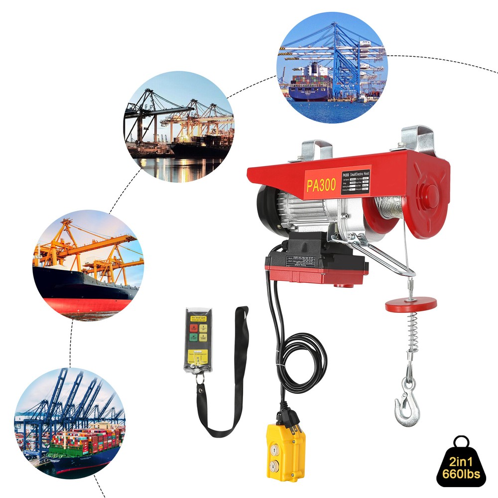 Electric Hoist 110V Electric Winch 440-2200lbs w/Wired & Wireless Control 2 in1