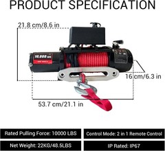 6.6HP 10000 lb Electric Winch Truck 85ft Synthetic Rope Waterproof with Remote