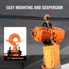 Electric Chain Hoist Three Phase Crane Hoist 4400 lb 2 ton Load 20 ft Lift