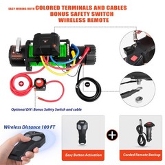 13000lb Electric Winch, Synthetic Rope Green, Battery Disconnect Switch, Low …