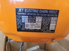HITACHI/JET 1-TON ELECTRIC CHAIN HOIST, 20′ LIFT, TYPE 1BSH1, 115/230 V, 1 PHASE