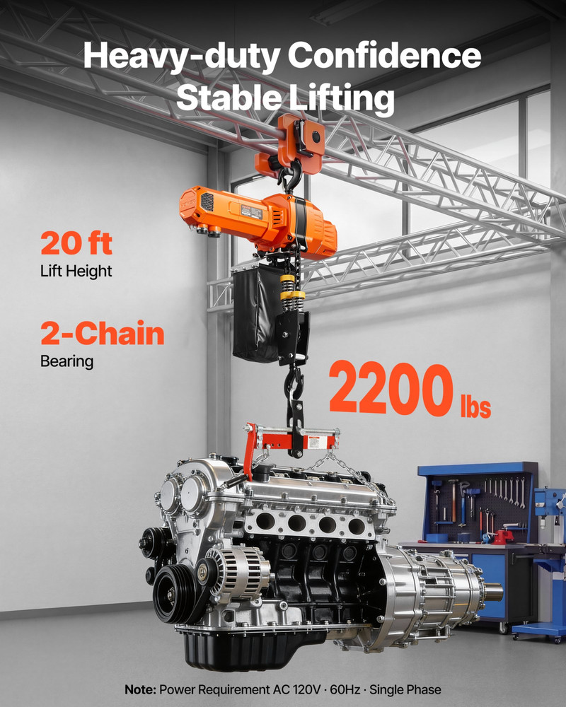 2200LB Electric Chain Hoist 120V 20FT Lift w/ Wired Remote G100