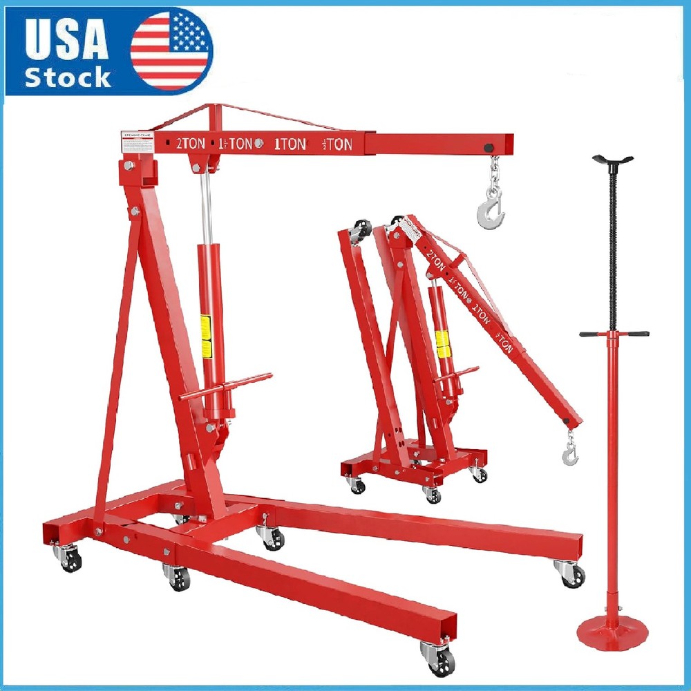 2 Ton Engine Hoist Folding Hydraulic Shop Crane w/Underhoist Support Stand Combo