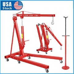 2 Ton Engine Hoist Folding Hydraulic Shop Crane w/Underhoist Support Stand Combo