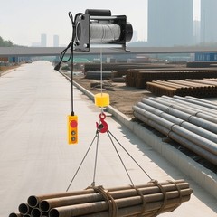 Electric Hoist Winch With Wired Control 881LBS Long Steel Wire Rope Lifting Tool