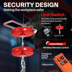 Electric Hoist, 110V 440 Lbs Winch with Wireless Remote Control, Zinc-Plated Ste