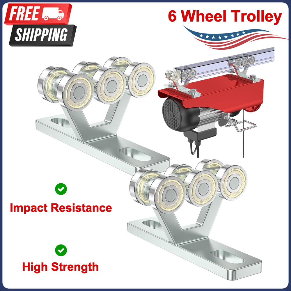 6 Wheel Hoist Trolley for Electric Hoist 1-5/8″ Strut Channel Silent Operation