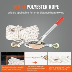 Rope Puller, 3/4 Ton (1,653 lbs) Pulling Capacity, With 100′ of 0.6″ Dia. Rope