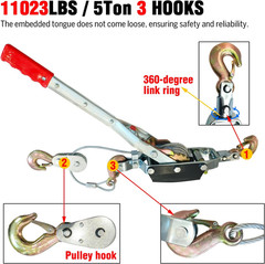 Come along Winch – 000 Lbs/5T Pulling Capacity,2Ft Steel Cable,3 Hooks,Dual Gear