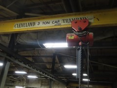 3-Ton Dual Bridge Cleveland Tramrail Underslung Crane w/ (2) 3-Ton CM Hoists
