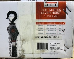 JET JLH SERIES #JLH-150W0-15 LEVER HOIST 1 2/2 TON STOCK NO 376302
