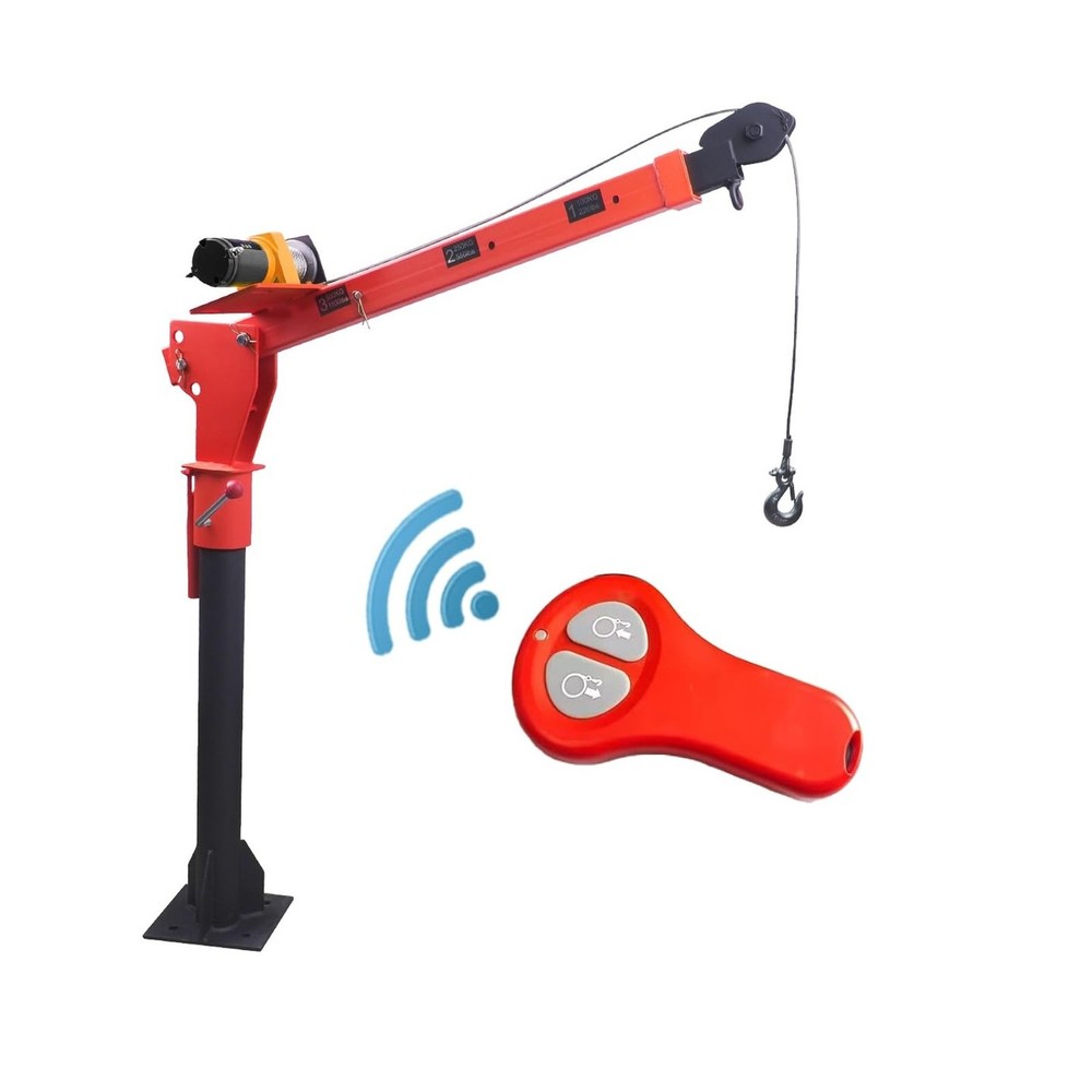 Pismire 1100lb Folding Truck-Mounted Jib Crane – 3500lb 12V Electric Winch Co…