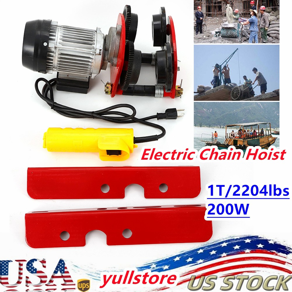 2200lbs Electric Wire Rope Hoist Trolley Overhead Motor Winch Hoist Garage Crane