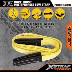Heavy-Duty 4000LB Break Strength Rope Hoist & 2PK 8ft Lift Sling, Black