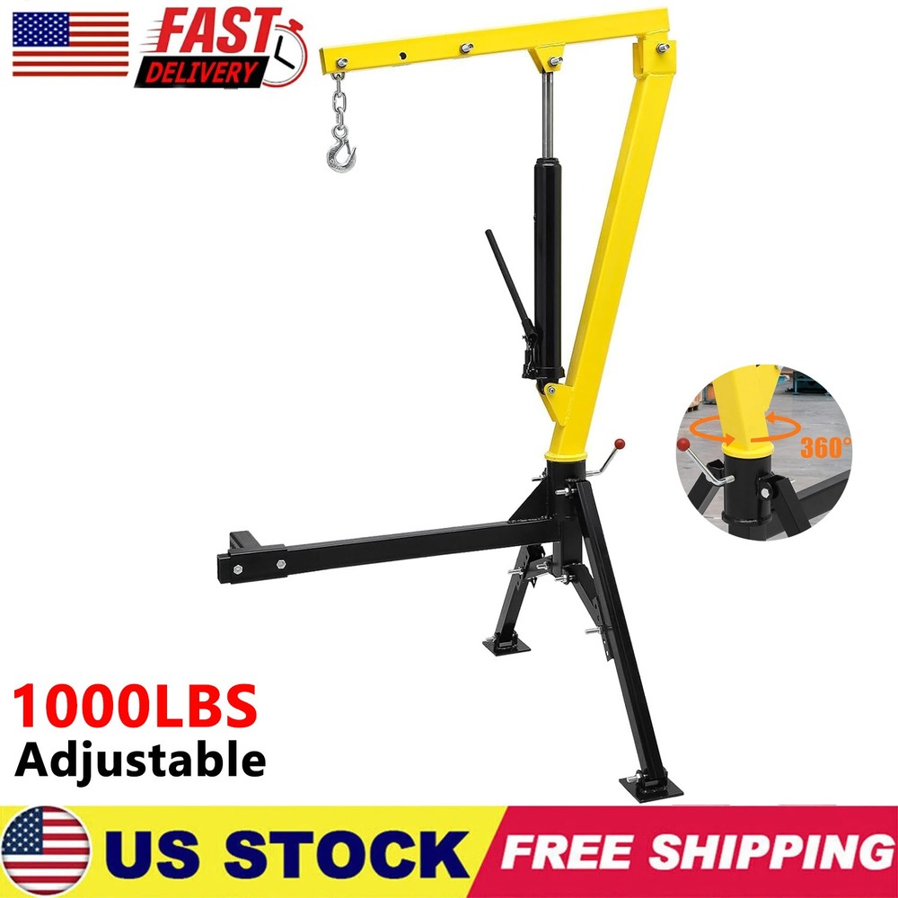 1000 Lb Adjustable Hitch Mounted Hydraulic Swivel Pickup Truck Crane, 360°Swivel