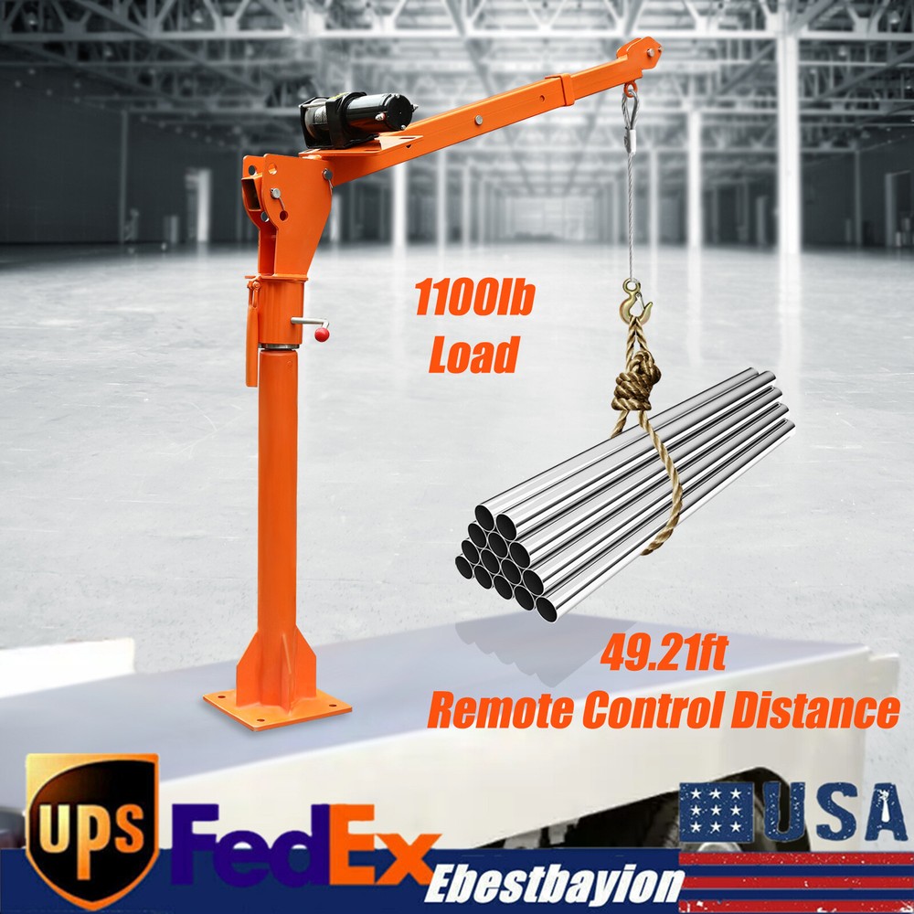 1100 LB Truck-Mounted Crane Hoist Truck-Mounted Crane with 12V Electric Winch