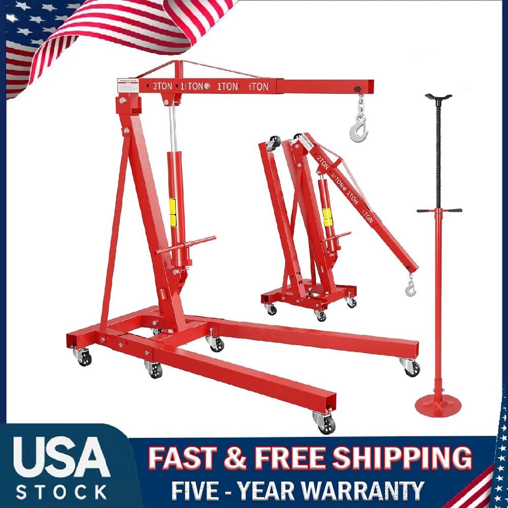 2 Ton Engine Hoist Folding Hydraulic Shop Crane w/Underhoist Support Stand Combo