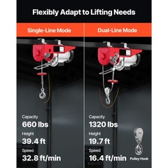 VEVOR Electric Hoist 110V Electric Winch 1320lbs with Wireless Remote Control