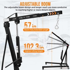 Hydraulic Engine Hoist ,2 Ton Heavy Duty Cherry Picker Shop Crane with 6 Casters
