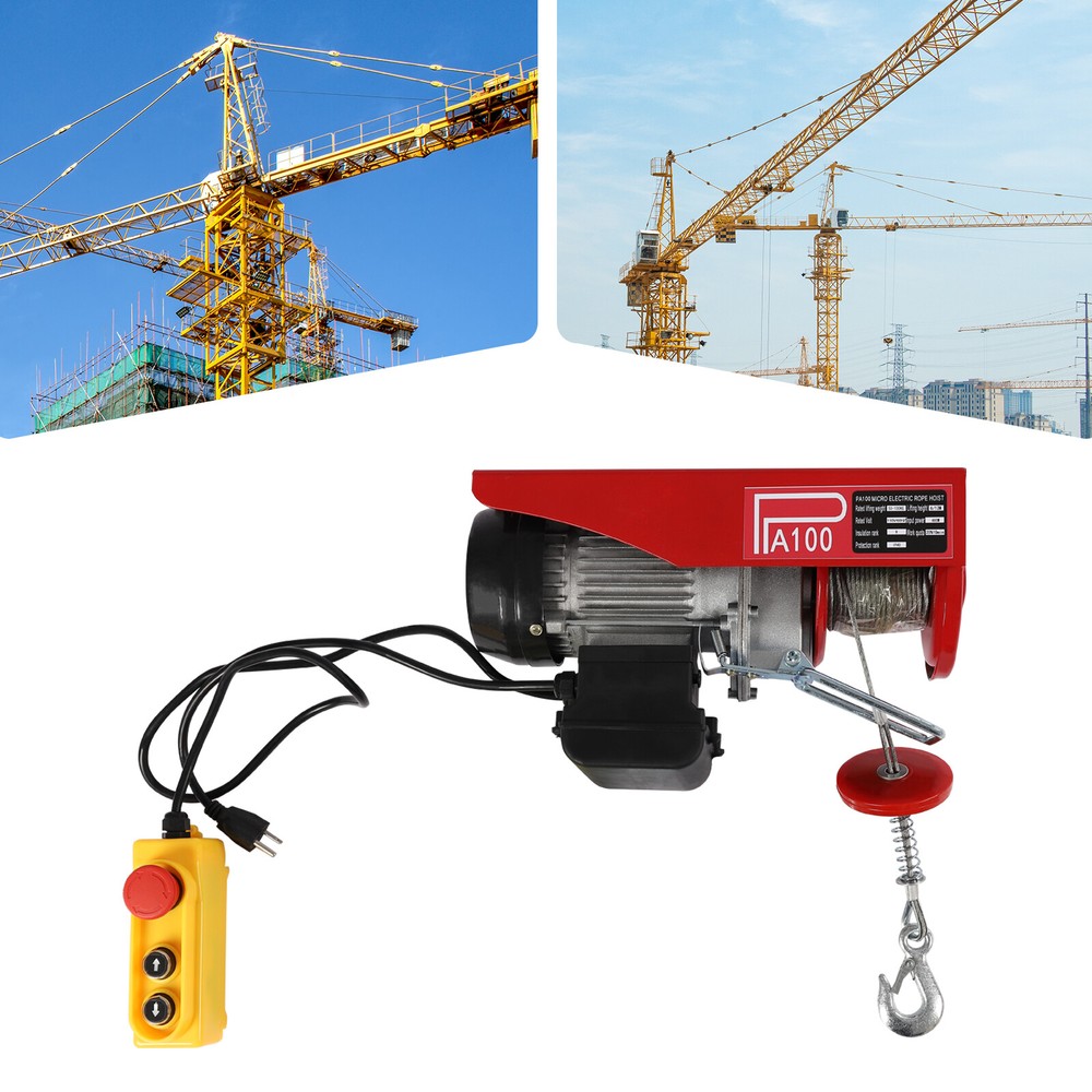 480W Electric Hoist Winch Lifting Crane 220lbs Red W/ Wired Remote Control