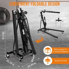Engine Hoist with Lever, 2 Ton Folding Cherry Picker Shop Crane with 6 Casters