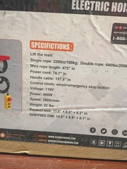 LandHero Electric Hoist Crane Winch 220 Pounds 440 lbs 158 ft Wired Remote 110V