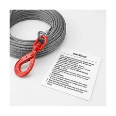 QWORK 3/8″ x 100′ Steel Core Winch Cable with Hook – 4050 lbs WLL for Tow