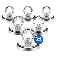 MIKEDE Strong Neodymium Fishing Magnets 6 Pack, 1.26″(32 mm)-100lbs, Silver