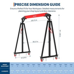 Adjustable Gantry Crane 2 Ton (4400 LBS), 12 Locking Positions (97″ to 141″) wit