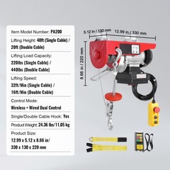 Electric Hoist Crane: 440lb Capacity, 328ft Wireless & 14ft Wired Remote