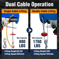 1760lb Electric Hoist Remote Control 110V Single/Double