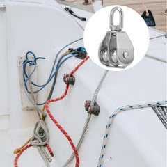 2 Pcs Stainless Steel Pulley Roller Double Swivel Pulley Block Rigging