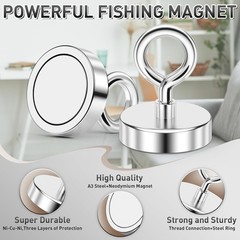 FINDMAG Neodymium Fishing Magnets, 150 LBS Pulling 1.42 in (36mm), Silver