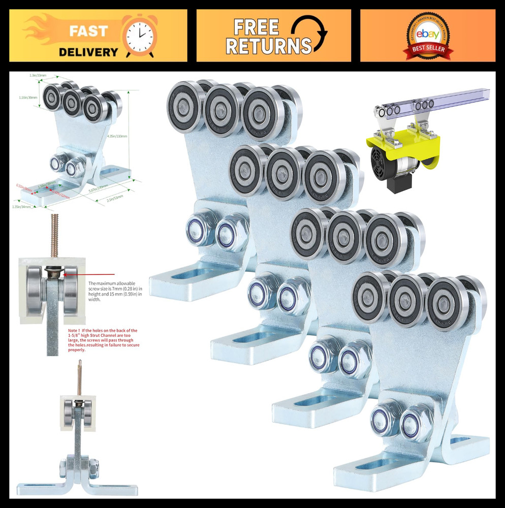 Electric Hoist Trolley Assembly – 6 Wheel Rollers for Garage Hoist Systems, Fits