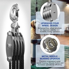 Block and Tackle Pulley System, Upgraded 4-Wheel Rope Pulley Hoist with 2 Lif…