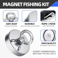 Magnet Fishing Kit 2.4″(60 mm) 500lb+, Big Strong Rare Earth Fish Magnets Q60