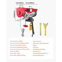 Uimoso Electric Hoist 880 lbs Lift with Wired Remote Control, 850W, 110V