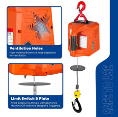 3-in-1 Electric Hoist Winch 41Ft 2200LBS Portable Pure Copp Electric Winch Crane