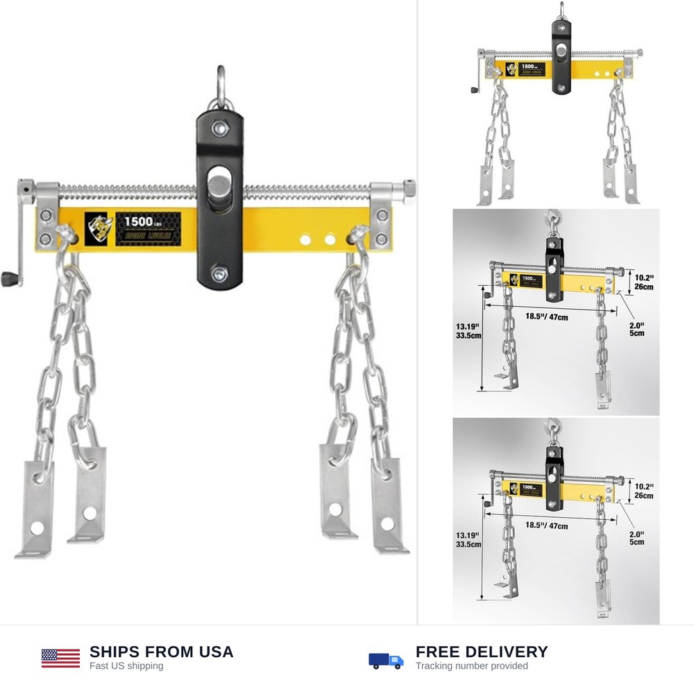 YELLOW JACKET Engine Load Leveler 1500lbs Steel Engine Hoist Shop Crane Acces…