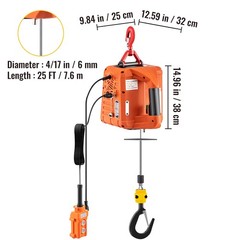 3-in-1 1100LBS Portable Electric Hoist Winch 25ft Lifting Hoist Steel Rope