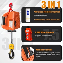 Power Electric Portable Hoist Winch 1500LBS, 3 in 1 Electric Cable Hoist 110V 25