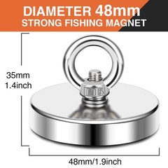 MIKEDE Fishing Magnets, 270Lbs Pulling Force 1.89″(48mm)-270lbs, Silver