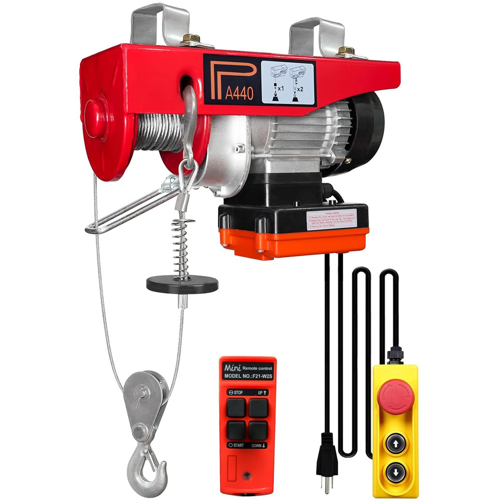 2-In-1 440 Lbs Lift Electric Hoist, 13 Ft Wired and 328 Ft Wireless Remote Contr