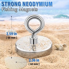 Strong Fishing Magnet 2.36 inch 500lbs Rare Earth inches, silver