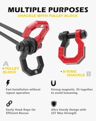 Separate D-Ring Shackle with Pulley Block, Towing Winch Snatch Block & 3/4″ S…