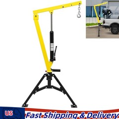 Hydraulic Pickup Truck Crane 360° Hitch Mounted Adjustable 1000lbs Yellow