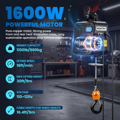 Electric Hoist PRO with Single/Double Hook, 1100Lb Electric Winch 110V 120V, 2 W