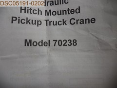HYDRAULIC JACK & HANDLE ONLY: For Hydraulic Receiver Hitch Mounted Crane 1000lb