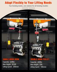 2-in-1 Electric Hoist with Remote, 440lbs Capacity, 65.6ft Lift Height